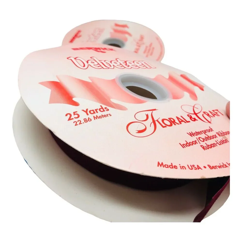 4 Rolls VTG Berwick Velveteen Ribbon WATERPROOF Satin White Red Christmas Lot